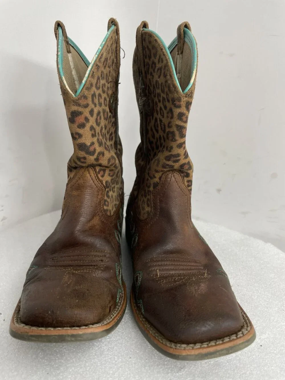 Ariat Crossroads Leopard Cross Leather Western Square Toe Boots Girls Kids 1